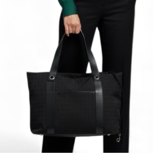 BVLGARI Handbags - Bvlgari Black Monogram Canvas Tote Bag with Leather Trim – Red Lining